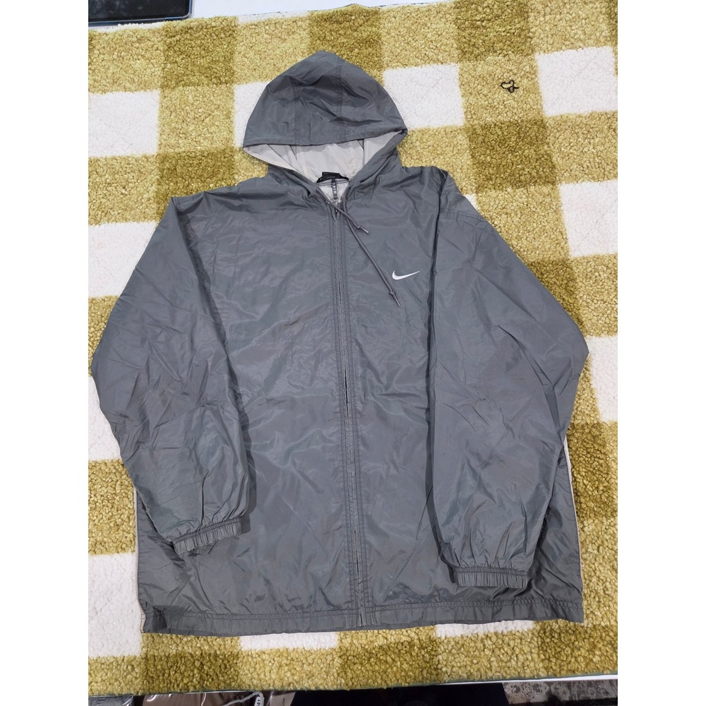 Nike Mens XL Full Zip Hooded Windbreaker Jacket Gray Lightweight Swoosh Logo